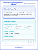 Grade1 Reading Comprehension Level 1 Visit to the Farm Worksheets thumbnail 1