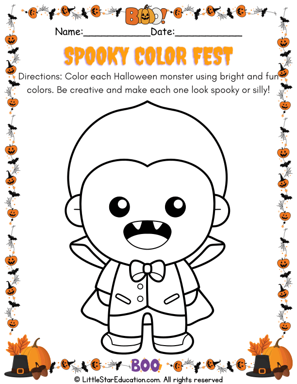Halloween Art Skills  Monster Coloring for Pre-K and Kindergarten