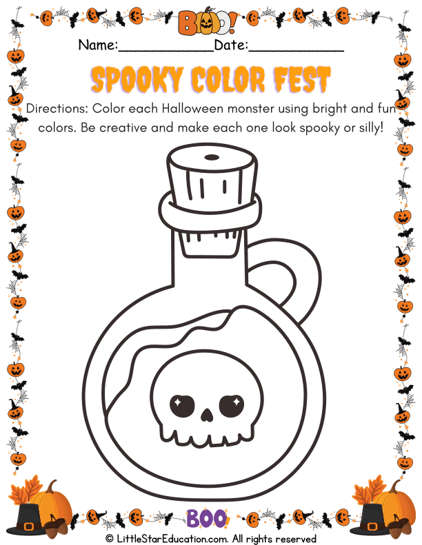 Halloween Cat Coloring for Preschool and Kindergarten Art Skills