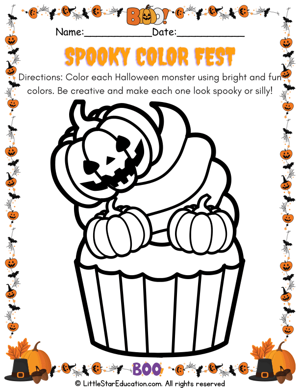 Halloween Monster Coloring for Kindergarten Art Skills