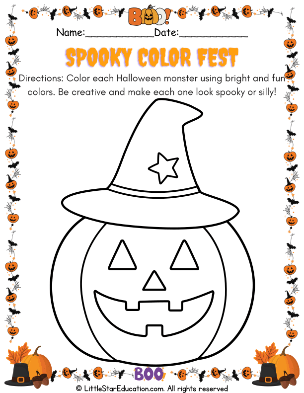 Halloween Monster Coloring for Pre-K and Kindergarten Art