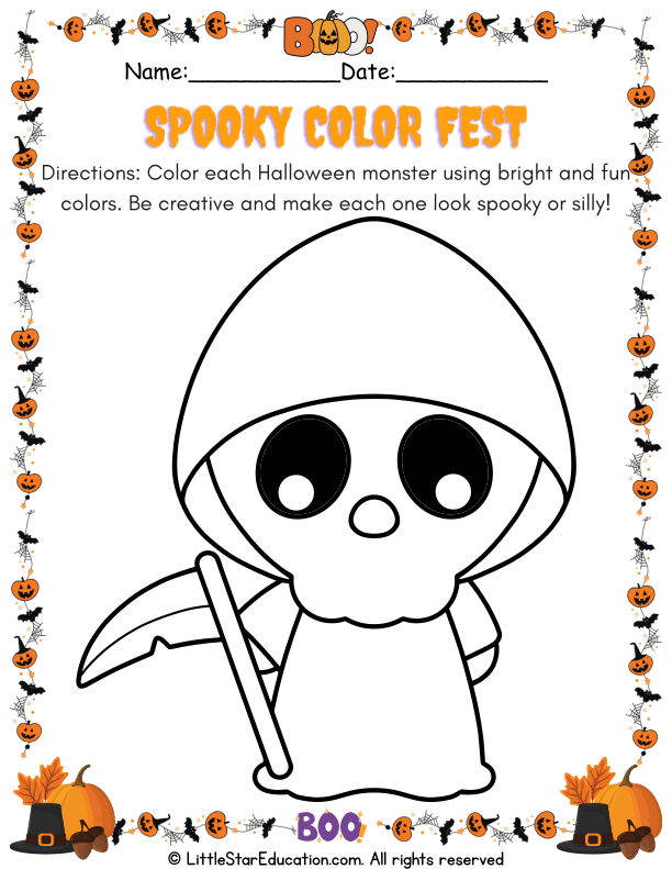 Halloween Monster Coloring for Preschool and Kindergarten Art