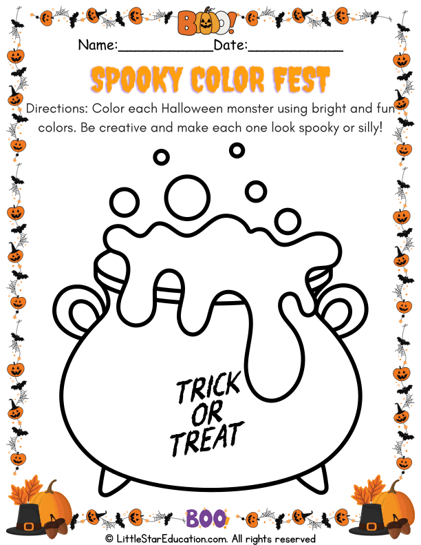Halloween Monster Coloring for Preschool and Kindergarten Art Fun