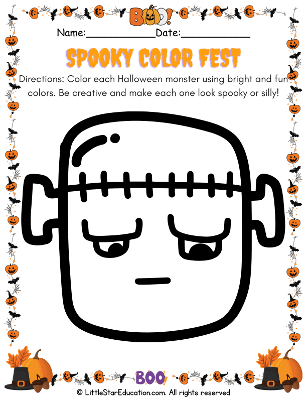 Halloween Pumpkin Monster Coloring for Preschool Art Skills
