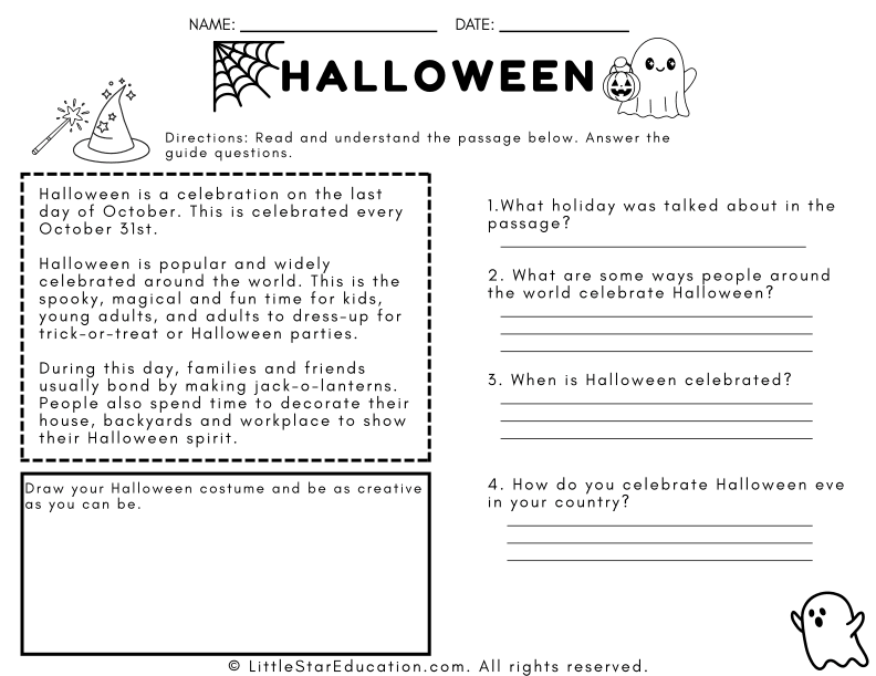 Halloween Reading Comprehension for Early Elementary Students