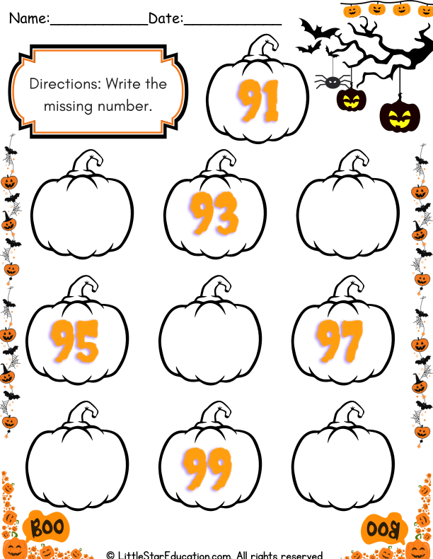 Halloween Theme Counting Numbers Practice: Fill in the Missing Numbers with Pumpkins