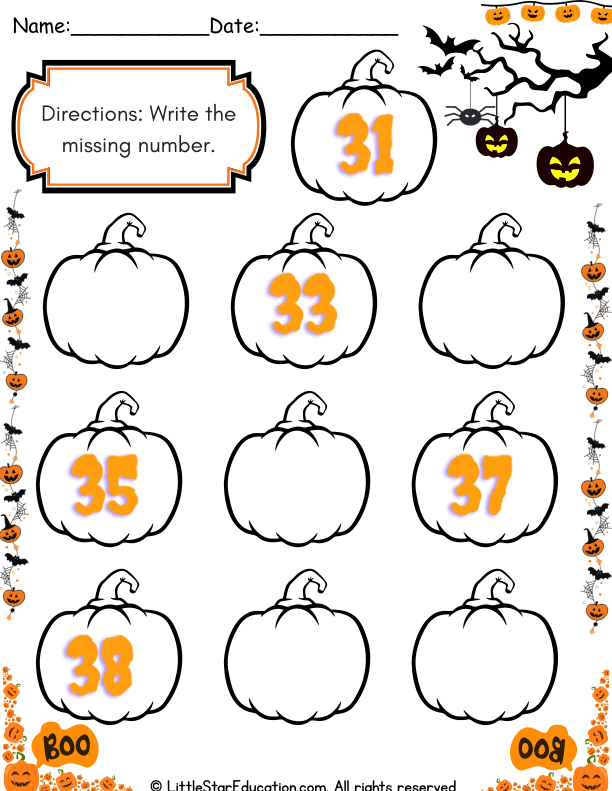 Halloween Theme Counting Practice: Fill in the Missing Numbers with Pumpkin Theme