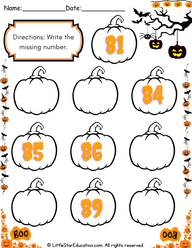 Halloween Theme Missing Number Practice with Pumpkins for Early Math Learners