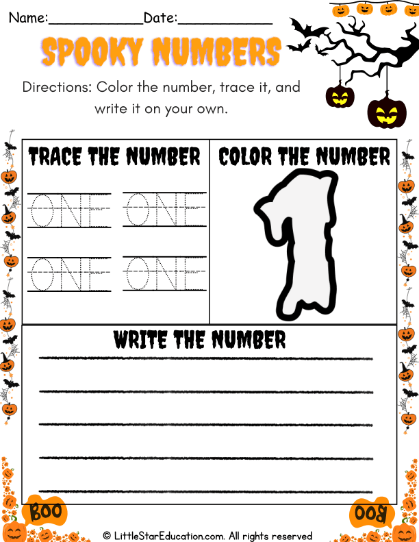 Halloween Theme Number Recognition and Writing Practice for Pre-K and Kindergarten