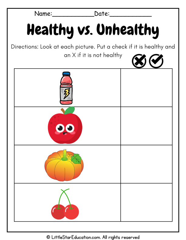 Healthy vs. Unhealthy Choices Sorting for Early Learners