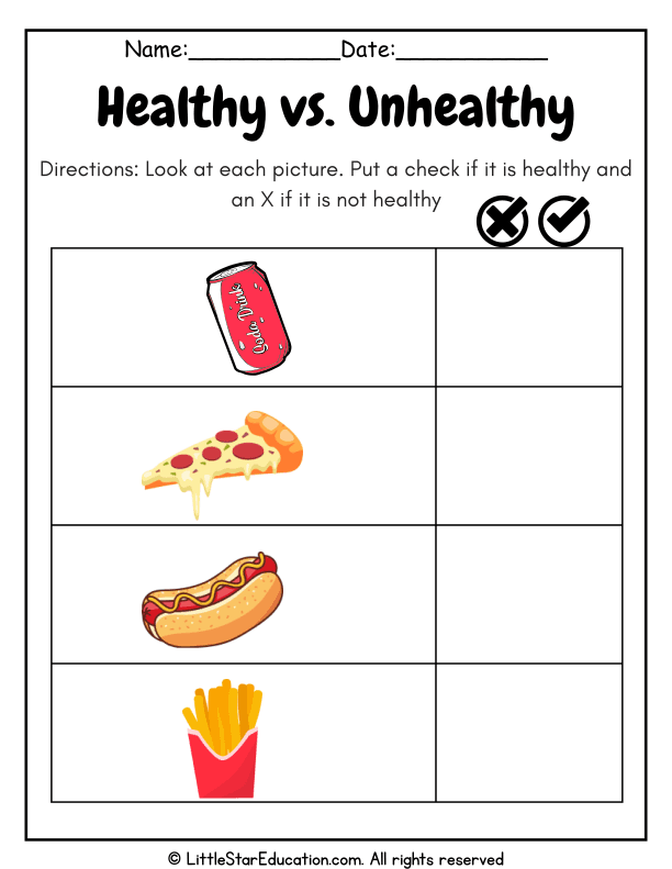 Healthy vs. Unhealthy Food Choices for Preschool and Kindergarten