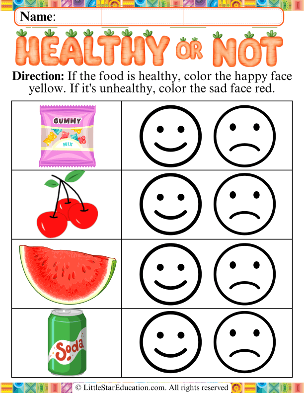 Healthy vs Unhealthy Food Sorting for Preschool and Kindergarten