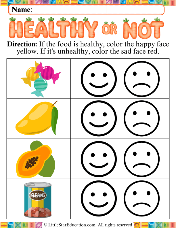Healthy vs Unhealthy Foods Color Sorting for Preschool Health
