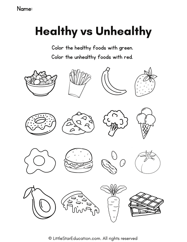 Healthy Vs Unhealthy Foods Educational Worksheet