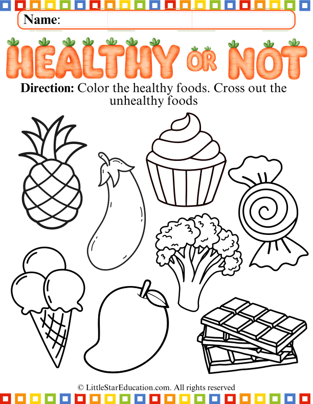 Healthy vs Unhealthy Foods Sorting and Coloring