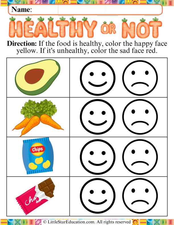 Healthy vs Unhealthy Foods Sorting for Pre-K and Kindergarten Health