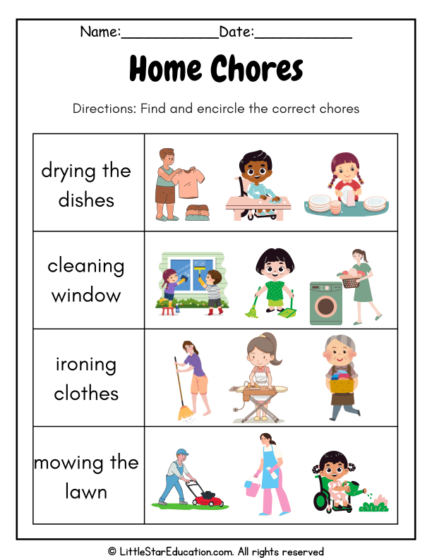 Home Chores Recognition for Kindergarten Life Skills Practice