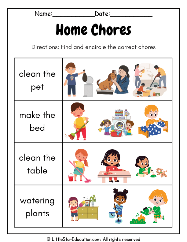 Home Chores Recognition for Preschool and Kindergarten Life Skills