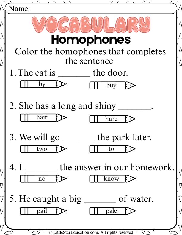 Homophone Practice: Color and Choose the Correct Word for Sentences