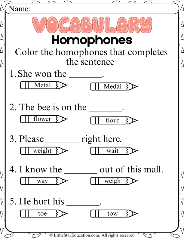Homophone Word Choice Practice for Early Elementary ELA