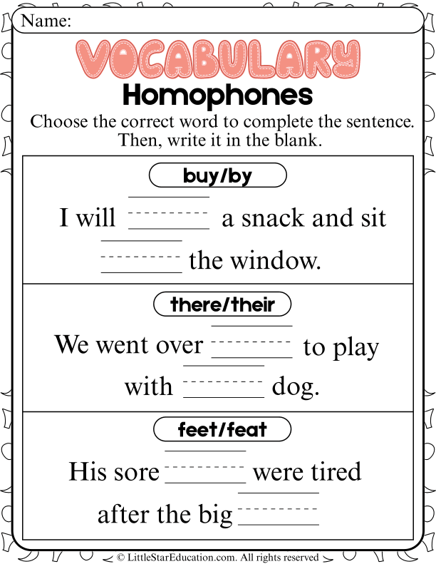 Homophones Practice: Choose the Correct Word for Sentences