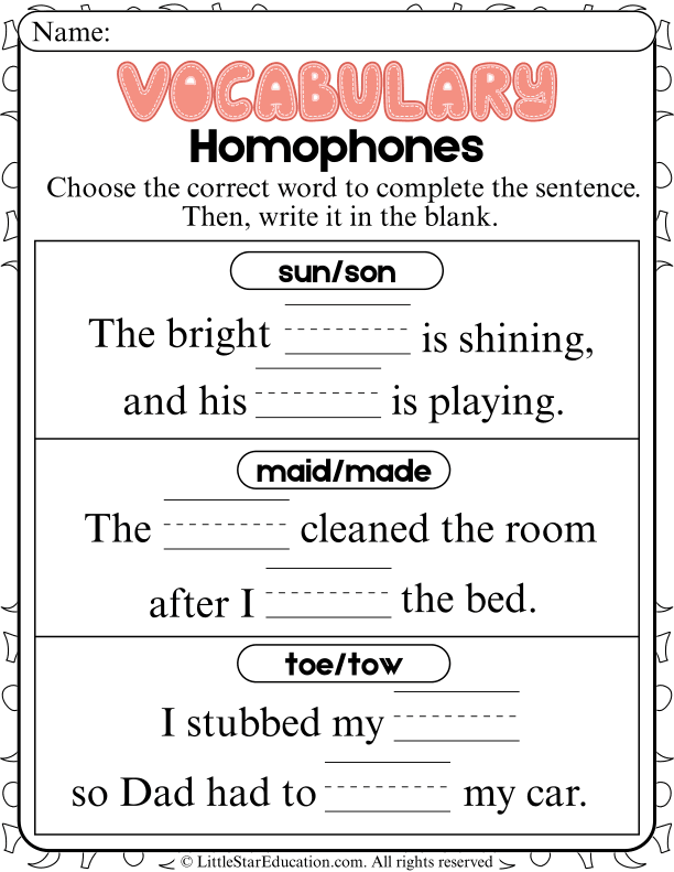Homophones Practice: Choose the Right Word and Fill in the Blank