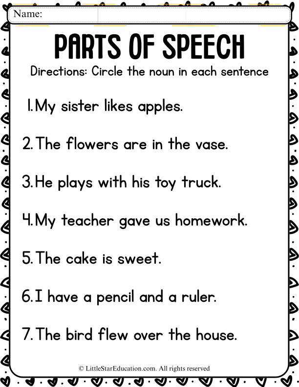 Identify and Circle Nouns: Parts of Speech Practice for Early Readers