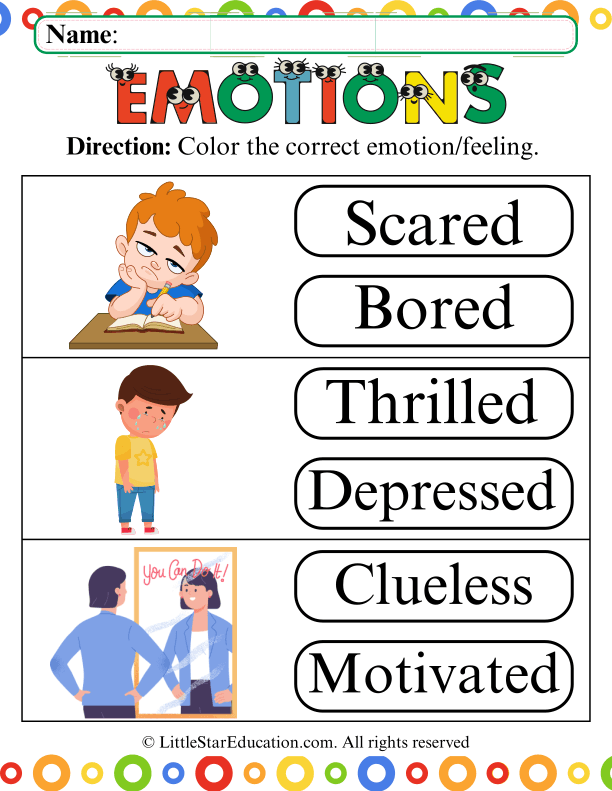 Identify and Color Emotions for Preschool and Kindergarten SEL