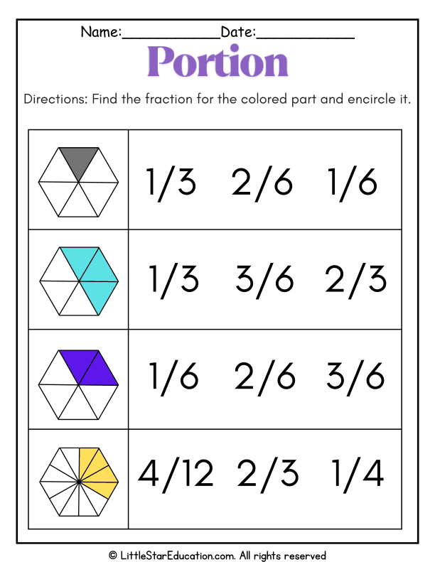 Identify Fractions by Coloring Parts: Math Practice for Grades 1-2