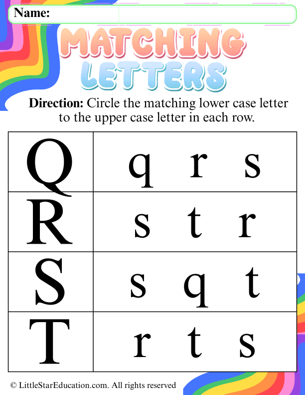 Identify Lowercase Letters Q to T: Alphabet Matching for Early Learners