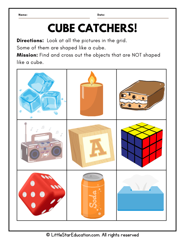 Identifying 2D and 3D Cube Shapes for First Grade Math