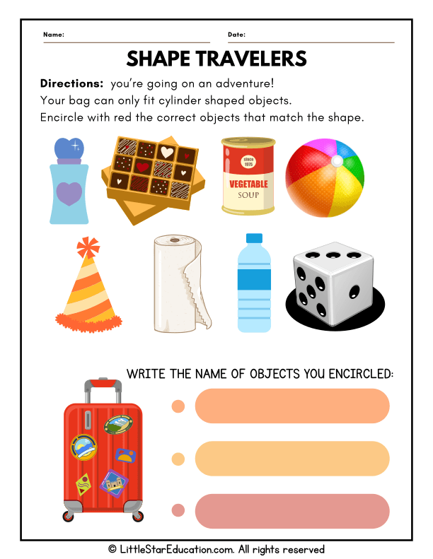 Identifying 2D and 3D Cylinder Shapes for First Grade Math