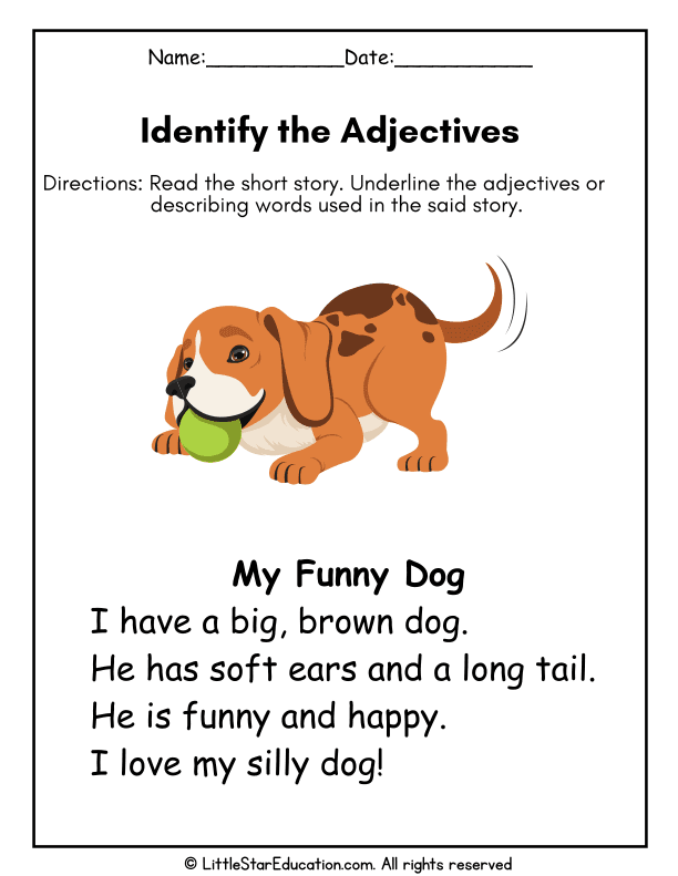Identifying Adjectives in Sentences for First Grade ELA