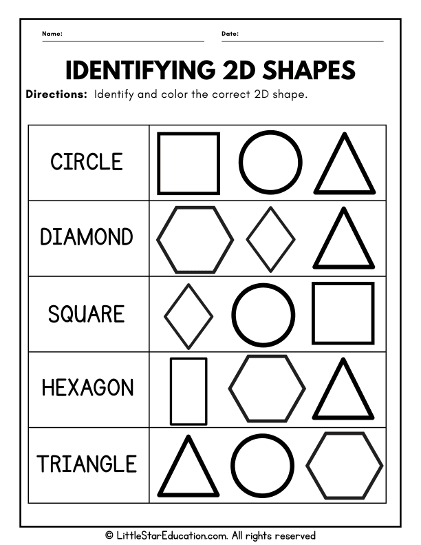 Identifying and Coloring 2D Shapes for Kindergarten and Grade 1
