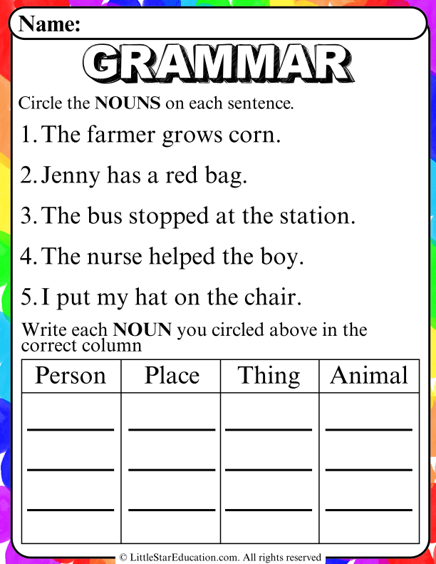 Identifying and Sorting Nouns Practice for Early Elementary ELA