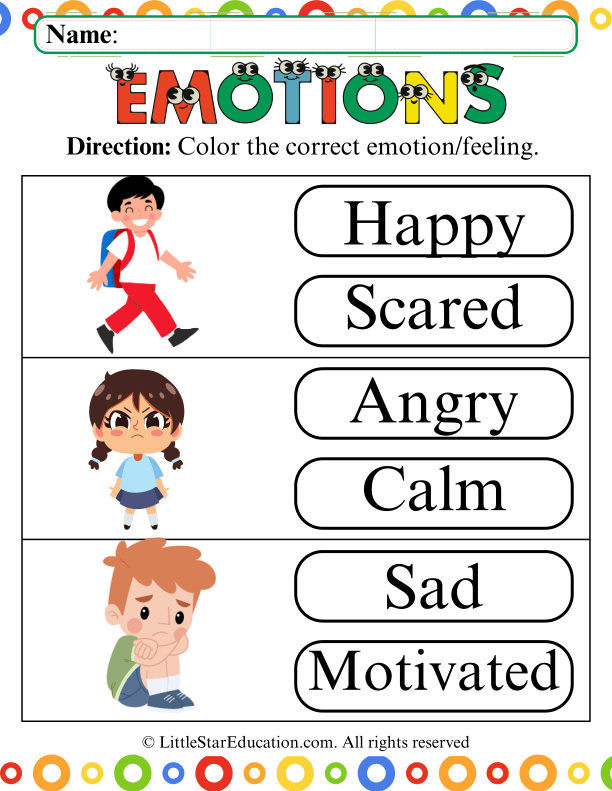 Identifying Emotions Coloring Practice for Preschool Social-Emotional Skills