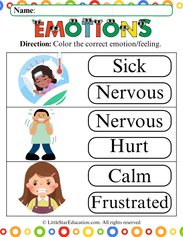 Identifying Emotions Coloring Sheet for Pre-K and Kindergarten SEL