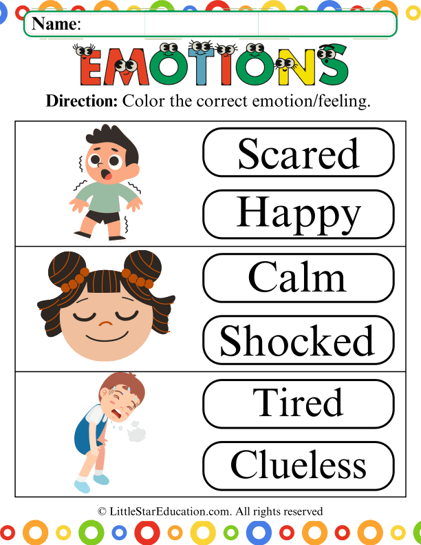 Identifying Emotions Coloring Sheet for Preschool Social-Emotional Skills