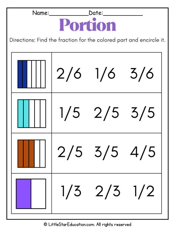Identifying Fractions by Coloring Parts: Math Practice for Grades 1-2