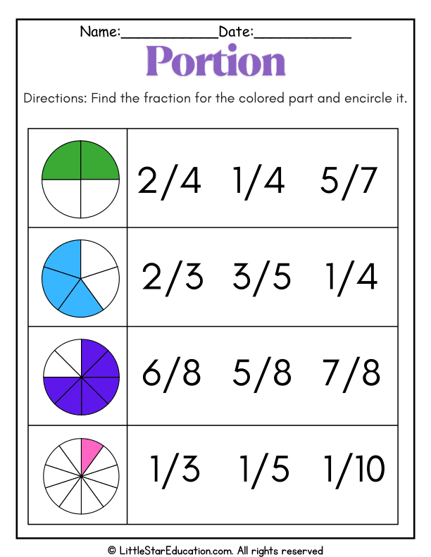 Identifying Fractions by Shaded Parts for Early Elementary Math