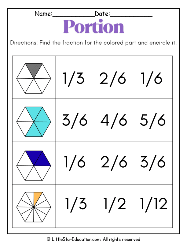 Identifying Fractions: Color Recognition Math Practice for Grades 1-2