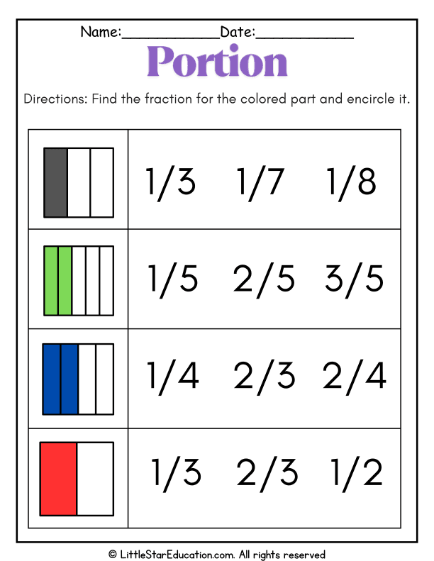 Identifying Fractions for Shaded Parts in Early Math