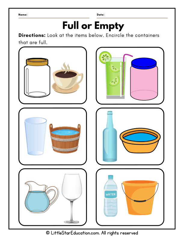 Identifying Full and Empty Containers for Early Math Skills