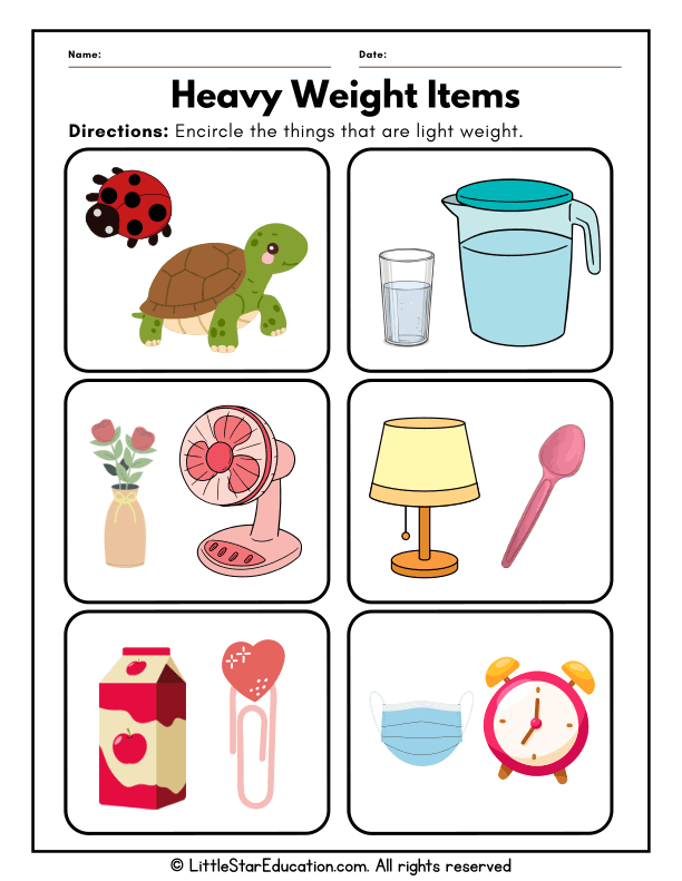 Identifying Heavy and Light Objects for Early Math Skills