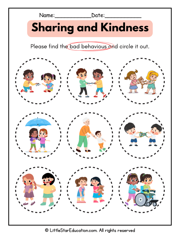 Identifying Kind and Unkind Behaviors for Early Learners
