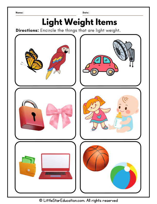 Identifying Light and Heavy Objects for Early Math Skills