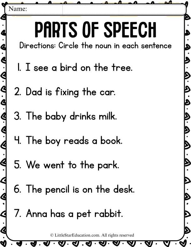 Identifying Nouns in Sentences for Early Elementary ELA