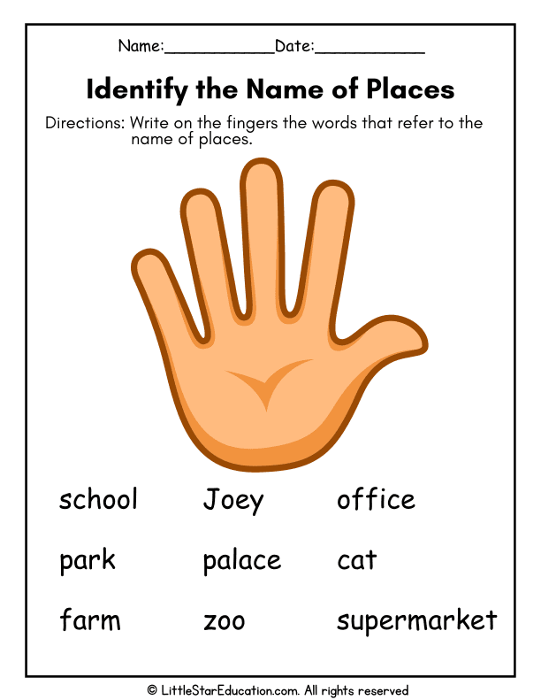 Identifying Place Nouns for Grade 1 English Language Arts