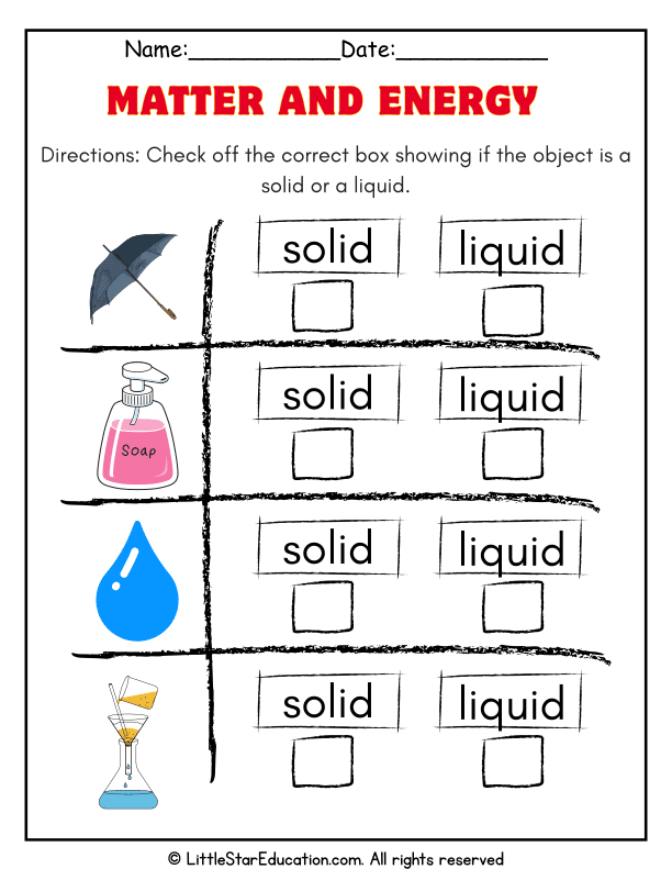 Identifying Solids and Liquids: Matter Science for Kindergarten