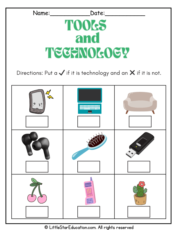 Identifying Technology Objects for Kindergarten and First Grade